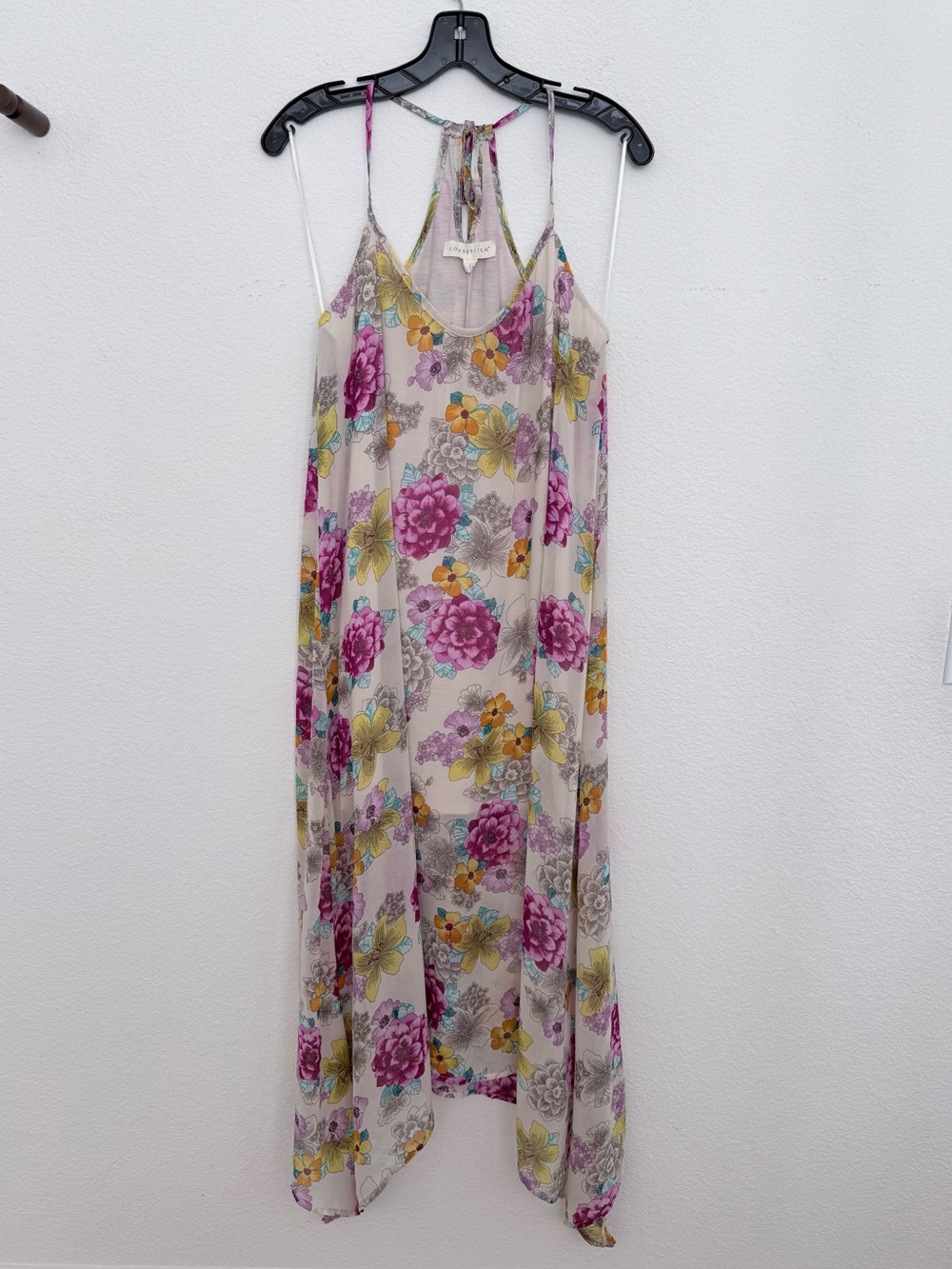 lovestitch Floral Maxi Dress in Beige with Pink and Yellow Blooms